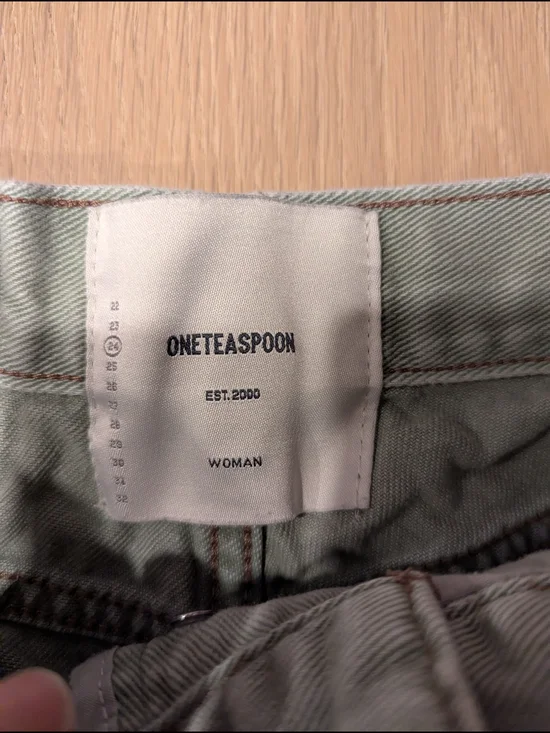 Frayed Edge High-Rise Denim Shorts in Sage Green - Picture 2 of 6